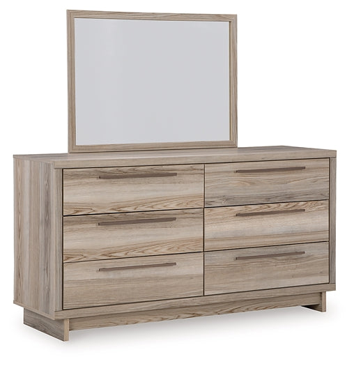 Hasbrick Queen Panel Bed with Mirrored Dresser and Nightstand