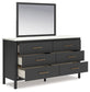 Cadmori King Upholstered Panel Bed with Mirrored Dresser, Chest and Nightstand