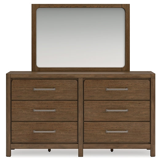 Cabalynn California King Panel Bed with Storage with Mirrored Dresser