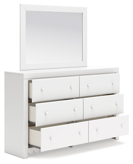 Mollviney Twin Panel Headboard with Mirrored Dresser, Chest and Nightstand