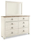 Willowton Twin Panel Headboard with Mirrored Dresser, Chest and 2 Nightstands