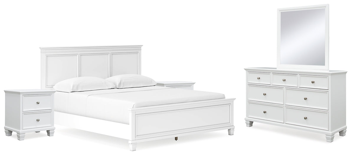 Fortman California King Panel Bed with Mirrored Dresser and 2 Nightstands