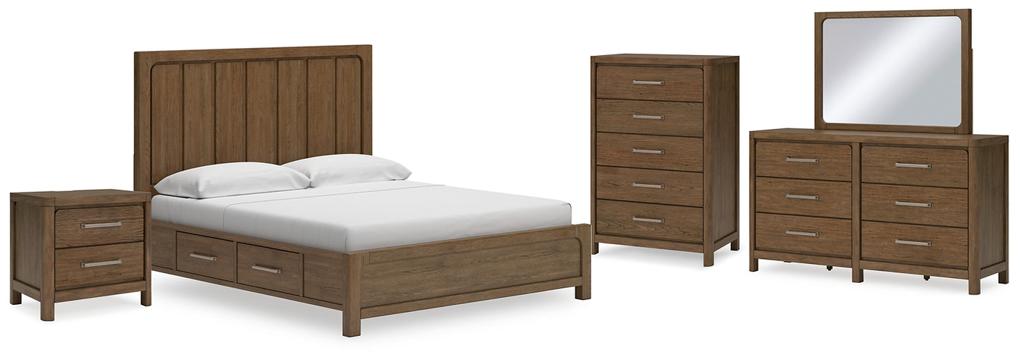 Cabalynn California King Panel Bed with Storage with Mirrored Dresser, Chest and Nightstand