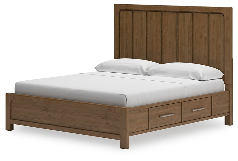 Cabalynn California King Panel Bed with Storage with Mirrored Dresser, Chest and 2 Nightstands