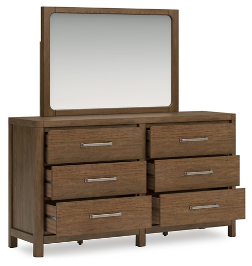 Cabalynn California King Upholstered Bed with Mirrored Dresser and Chest