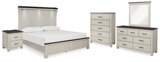 Darborn King Panel Bed with Mirrored Dresser, Chest and Nightstand